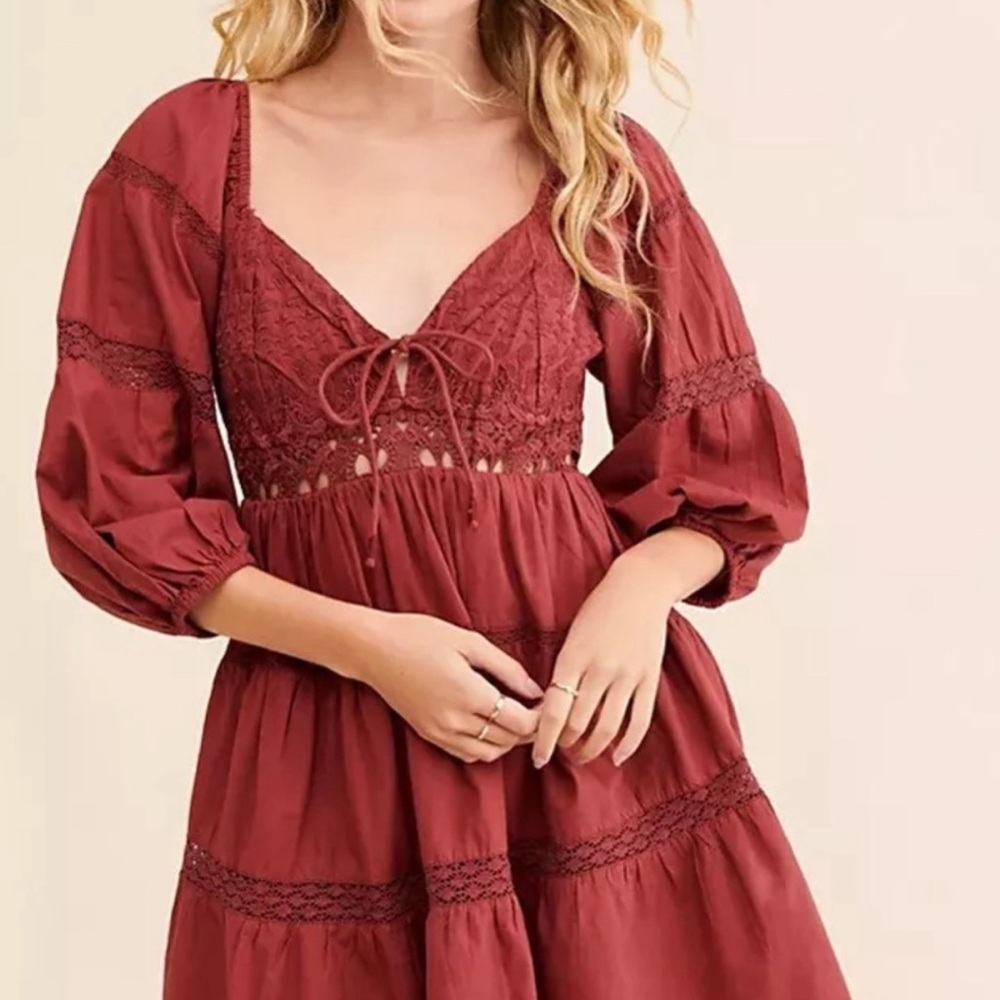 Free People Burgundy Lace Dress